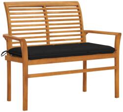 vidaXL Bancă de grădină, cu pernă neagră, 112 cm, lemn masiv de tec (3062671)