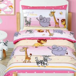 Bellatex Lenjerie de pat din bumbac, pentru copii, AgataSafari, roz, 90 x 135 cm, 45 x 60 cm