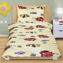 Bellatex Lenjerie de pat din bumbac, pentru copii, Mașinide curse, galben, 140 x 200 cm, 70 x 90 cm Lenjerie de pat