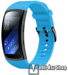  Okosóra szíj - KÉK - szilikon, Twill mintás, S-es méret, 98mm+63mm - SAMSUNG Gear Fit 2 SM-R360 / Samsung Gear Fit 2 Pro SM-R365