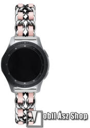 Okosóra szíj - EZÜST / RÓZSASZÍN - rozsdamentes acél / PU bőr - 190mm hosszú, 22mm széles - HUAWEI Watch GT / HUAWEI Watch Magic / MagicWatch 2 46mm / Watch GT 2 46mm