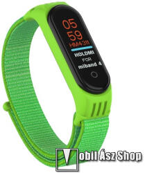  Okosóra szíj - szövet, tépőzáras - ZÖLD - 200mm hosszú, 150mm-től 210mm-es méretű csuklóig ajánlott - Xiaomi Mi Band 5 / Mi Band 6 / Mi Band 7 / Amazfit Band 5