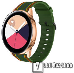  Okosóra szíj - szilikon, Twill csíkos mintás - ZÖLD / SZÍNES - 74mm + 129mm hosszú, 22mm széles - SAMSUNG Galaxy Watch 46mm / Watch GT2 46mm / Watch GT 2e / Gear S3 Frontier / Honor MagicWatch 2 46mm