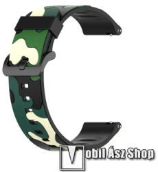 Okosóra szíj - szilikon, TEREPMINTÁS - ZÖLD - 125mm + 84mm hosszú, 19mm széles - Xiaomi Haylou Solar LS01 / Umidigi Uwatch3 / Uwatch3 GPS / UFit / Uwatch GT