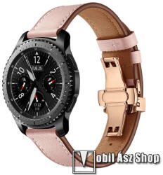 Okosóra szíj - ROSE GOLD / RÓZSASZÍN - valódi bőr, pillangó csat, 120mm + 80mm hosszú, 22mm széles, 165mm-től 220mm-es méretű csuklóig ajánlott - SAMSUNG Galaxy Watch 46mm / Watch GT2 46mm / Watch GT