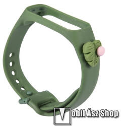 Okosóra szilikon szíj - ZÖLD 3D LEVÉL MINTÁS - 94mm+120mm hosszú, 155-198mm átmérőjű csuklóméretig ajánlott - SAMSUNG SM-R375 Galaxy Fit e