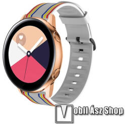  Okosóra szíj - szilikon, Twill csíkos mintás - SZÜRKE / SZÍNES - 74mm + 129mm hosszú, 20mm széles - SAMSUNG Galaxy Watch 42mm / Amazfit GTS / HUAWEI Watch GT 2 42mm / Galaxy Watch Active / Active 2