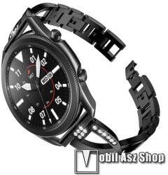  Fém X-shape okosóra szíj - strasszkővel díszített, 175mm hosszú, 22mm széles, 135-235mm-es csuklóméretig ajánlott - FEKETE - SAMSUNG Galaxy Watch 46mm / Watch GT2 46mm / Watch GT 2e / Galaxy Watch3 45