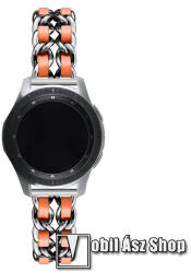 Okosóra szíj - EZÜST / NARANCSSÁRGA - rozsdamentes acél / PU bőr - 190mm hosszú, 22mm széles - HUAWEI Watch GT / HUAWEI Watch Magic / MagicWatch 2 46mm / Watch GT 2 46mm