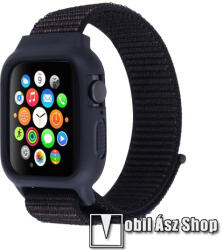  Okosóra szíj / óra védő keret - szövet, tépőzáras, 22cm hosszú - FEKETE - APPLE Watch Series 3/2/1 42mm / APPLE Watch Series 4 44mm / APPLE Watch Series 5 44mm