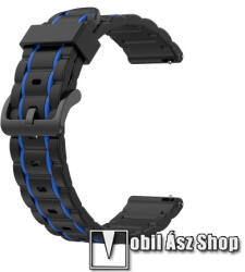  Okosóra szíj - szilikon, bordázott mintás - FEKETE / SÖTÉTKÉK - 125+84mm hosszú, 23mm széles - CUBOT C3 / ULEFONE Watch GPS / CASIO PROTREK PRT-B50-2ER / ACME SW202G / SW302