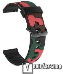Okosóra szíj - szilikon, TEREPMINTÁS - PIROS - 125mm + 85mm hosszú, 22mm széles - SAMSUNG Galaxy Watch 46mm / Watch GT2 46mm / Watch GT 2e / Gear S3 Frontier / Honor MagicWatch 2 46mm