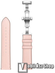  Okosóra szíj - RÓZSASZÍN / EZÜST - valódi bőr, pillangó csat, 120mm + 80mm hosszú, 22mm széles - SAMSUNG Galaxy Watch 46mm / Watch GT2 46mm / Watch GT 2e / Galaxy Watch3 45mm / Honor MagicWatch 2 46mm