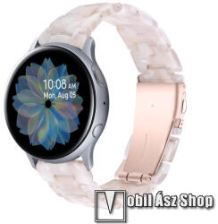  Okosóra műanyag szíj - FEHÉR / RÓZSASZÍN - pillangó csat - 165mm hosszú, 20mm széles, 145-200mm-es méretű csuklóig ajánlott - SAMSUNG Galaxy Watch 42mm / Amazfit GTS / Galaxy Watch3 41mm / HUAWEI Watc