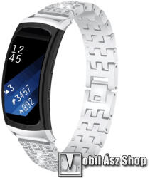 Okosóra szíj - EZÜST - rozsdamentes acél, strasszkővel díszített - SAMSUNG Gear Fit 2 SM-R360 / Samsung Gear Fit 2 Pro SM-R365