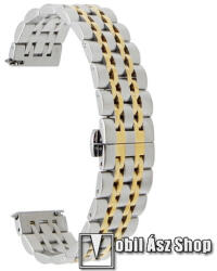 Fém okosóra szíj - EZÜST / ARANY - rozsdamentes acél, csatos, 210mm hosszú, 22mm széles, 160mm-től 230mm-es méretű csuklóig ajánlott - SAMSUNG Galaxy Watch 46mm / Watch GT2 46mm / Watch GT 2e / Gear S