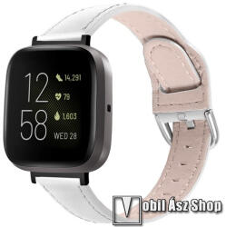 Okosóra szíj - FEHÉR - valódi bőr - 75mm + 115mm hosszú, 23mm széles, 144-200mm-es átmérőjű csuklóméretig ajánlott - Fitbit Versa 4 / Versa 3 / Sense / Sense 2