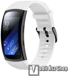  Okosóra szíj - FEHÉR - szilikon, Twill mintás, L-es méret, 70mm+120mm hosszú - SAMSUNG Gear Fit 2 SM-R360 / Samsung Gear Fit 2 Pro SM-R365
