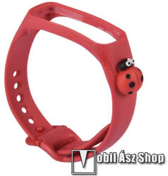 Okosóra szilikon szíj - PIROS 3D KATICABOGÁR MINTÁS - 94mm+120mm hosszú, 155-198mm átmérőjű csuklóméretig ajánlott - SAMSUNG SM-R375 Galaxy Fit e