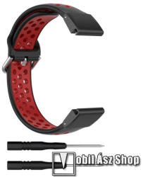Okosóra szíj, Szilikon, Légáteresztő, Sportoláshoz, 100+143mm hosszú, 26mm, QUICKFIT, Fekete, Piros, Garmin D2 Mach 1 Pro 51mm, Enduro 3, fenix 8 51mm, Descent Mk3i 51mm, fenix 7X, 7X Pro, 6X, 6X Pro,