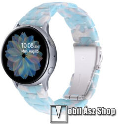  Okosóra műanyag szíj - VILÁGOSKÉK / FEHÉR - pillangó csat - 165mm hosszú, 20mm széles, 145-200mm-es méretű csuklóig ajánlott - SAMSUNG Galaxy Watch 42mm / Amazfit GTS / Galaxy Watch3 41mm / HUAWEI Wat
