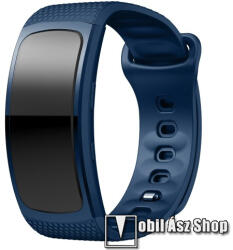 Okosóra szíj - SÖTÉTKÉK - szilikon, L-es méret, 90mm+123mm hosszú, 150mm-től 213mm-es méretű csuklóig ajánlott - SAMSUNG Gear Fit 2 SM-R360 / Samsung Gear Fit 2 Pro SM-R365