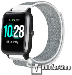  Okosóra szíj - szövet, tépőzáras - FEHÉR / SZÜRKE - 230mm hosszú, 19mm széles - Xiaomi Haylou Solar LS01 / Umidigi Uwatch3 / Uwatch3 GPS / UFit / Uwatch GT