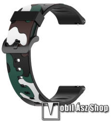 Okosóra szíj - szilikon, TEREPMINTÁS - ZÖLD / BARNA / FEHÉR - 125mm + 84mm hosszú, 19mm széles - Xiaomi Haylou Solar LS01 / Umidigi Uwatch3 / Uwatch3 GPS / UFit / Uwatch GT