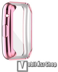 Huawei Watch Fit, Watch Fit Elegant Edition, Okosóra szilikon védőtok, előlapvédős, Galvanizált Rózsaszín