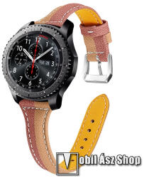 Okosóra szíj - KÁVÉBARNA / VILÁGOSBARNA - valódi bőr, 114+86mm hosszú, 22mm széles - SAMSUNG Galaxy Watch 46mm / Watch GT2 46mm / Watch GT 2e / Galaxy Watch3 45mm / Honor MagicWatch 2 46mm