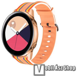 Okosóra szíj - szilikon, Twill csíkos mintás - NARANCSSÁRGA / SZÍNES - 74mm + 129mm hosszú, 22mm széles - SAMSUNG Galaxy Watch 46mm / Watch GT2 46mm / Watch GT 2e / Gear S3 Frontier / Honor MagicWatch