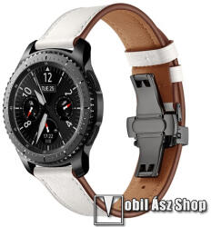 Valódi bőr okosóra szíj - speciális pillangó csatos, 120 + 80mm hosszú, 22mm széles, 165-220mm átmérőjű csuklóméretig - FEHÉR - HUAWEI Watch GT / HUAWEI Watch 2 Pro / Honor Watch Magic / HUAWEI Watch