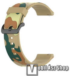 Okosóra szíj - szilikon, TEREPMINTÁS - KHAKI - 125 + 84mm hosszú, 20mm széles, 155-228mm csuklóméretig ajánlott - SAMSUNG Galaxy Watch 42mm / Amazfit GTS / HUAWEI Watch GT 2 42mm / Galaxy Watch Active