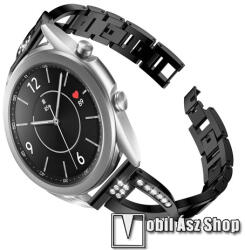 Fém X-shape okosóra szíj - strasszkővel díszített, 175mm hosszú, 20mm széles, 135-235mm-es csuklóméretig ajánlott - FEKETE - SAMSUNG Galaxy Watch 42mm / Xiaomi Amazfit GTS / Galaxy Watch3 41mm / HUAWE