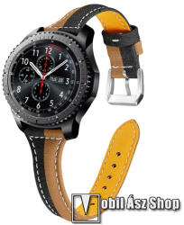  Okosóra szíj - FEKETE / KÁVÉBARNA - valódi bőr, 114+86mm hosszú, 22mm széles - SAMSUNG Galaxy Watch 46mm / Watch GT2 46mm / Watch GT 2e / Galaxy Watch3 45mm / Honor MagicWatch 2 46mm
