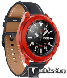 Samsung Galaxy Watch3 45mm (SM-R845F), Okosóra szilikontok, műanyag lünetta védő, Piros
