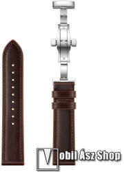 Okosóra szíj - KÁVÉBARNA / EZÜST - valódi bőr, pillangó csat, 120mm + 80mm hosszú, 22mm széles - SAMSUNG Galaxy Watch 46mm / Watch GT2 46mm / Watch GT 2e / Galaxy Watch3 45mm / Honor MagicWatch 2 46mm