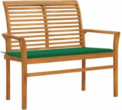 vidaXL Bancă de grădină, cu pernă verde, 112 cm, lemn masiv de tec (3062654)