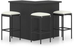 vidaXL Set mobilier bar de grădină cu perne, 4 piese, negru, poliratan (3064923) - vidaxl