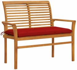 vidaXL Bancă de grădină cu pernă roșie, 112 cm, lemn masiv de tec (3062670)