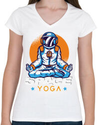 printfashion Space Yoga - Női V-nyakú póló - Fehér (4756230)