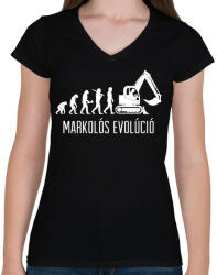 printfashion Markolós evolúció - Női V-nyakú póló - Fekete (4762946)