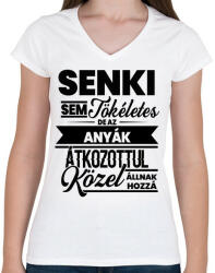 printfashion Senki sem tökéletes - Anya - Női V-nyakú póló - Fehér (4816942)