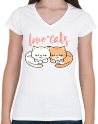 printfashion Szeretem a macskákat - Női V-nyakú póló - Fehér (4789799)