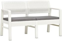 vidaXL Bancă de grădină cu 2 locuri cu perne, alb, 120 cm, plastic (48821)