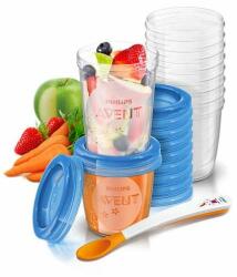 Philips Avent Set 20 recipiente, Philips Avent, 10x180 ml, 10x240 ml, Cu lingurita pentru intarcat, 10 buc- 180 ml, 10 buc- 240 ml, Transparent (SCF721/20)