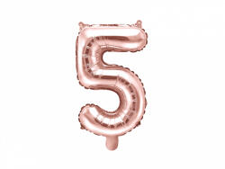 PartyDeco Balon din folie Mini - Cifra 5 auriu-roze