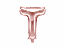 PartyDeco Balon din folie Mini - Litera T 35 cm auriu-roze