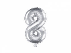 PartyDeco Balon din folie Mini - Cifra 8 argintiu 35 cm