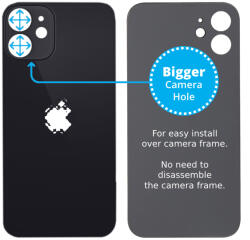 Apple iPhone 12 - Hátsó Ház Üveg Nagyobb Kamera Nyílással (Black), Black